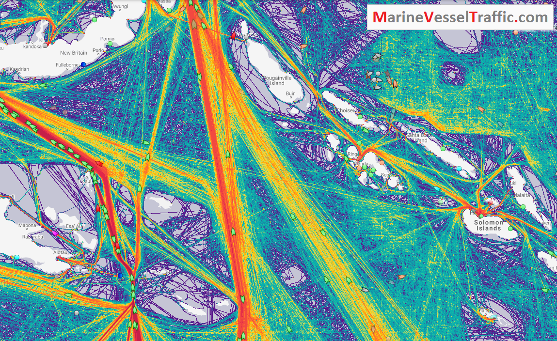 Live Marine Traffic, Density Map and Current Position of ships in SOLOMON SEA